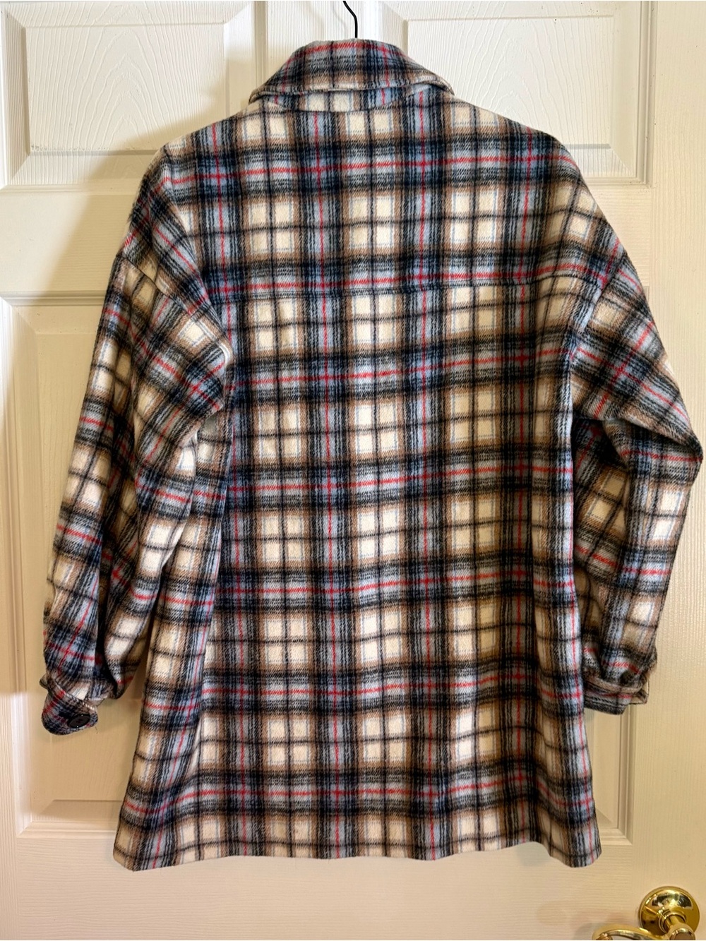 Forever 21 Plaid Wool Blend Button Down Shacket Jacket Cream Black Red Small S - Picture 3 of 9